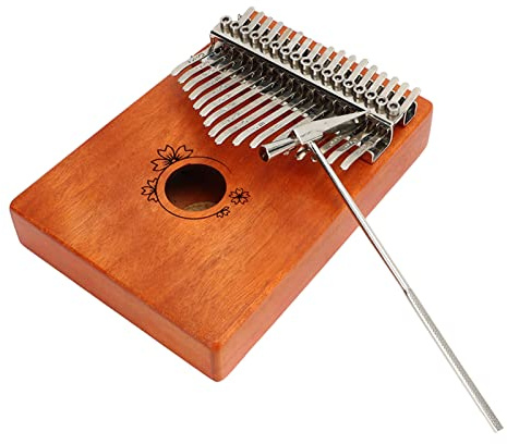 Piano de dedo pulgar de 17 teclas, Kalimba de caoba con patrón floral, instrumento de dedo fácil de tocar para principiantes, piano de pulgar portátil con martillo y llave