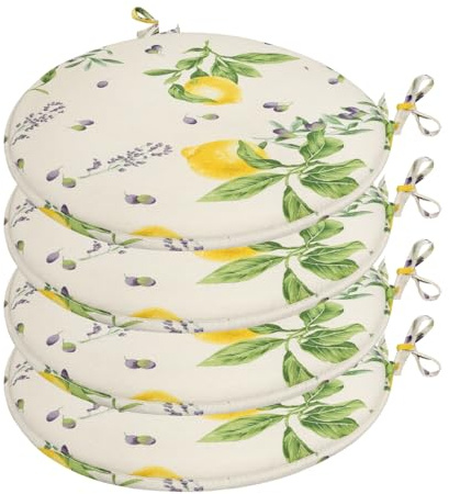 emmevi Set 4 Cuscini Sedia Rotondi Cotone Lavabili Morbidi Coprisedie Limoni Design Rustico