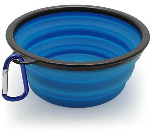 iGadgitz Home Large Foldable Travel Silicone Dog Bowl Food Water Feeding Portable Dish for Pet (Blue)
