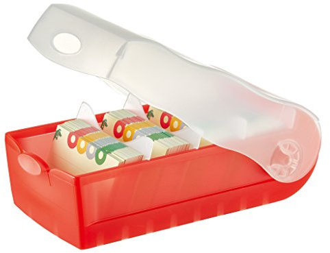 HAN Croco Flashcard Box Easy Learning Vocabulary with 5 Compartments Learning System DIN A7 Index Box for 900 Cards Including 5 Support Plates + 100 Flashcards 997-617 Translucent/Red
