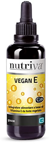 NUTRIVA Vegan E, Integratore Alimentare a base di Vitamina E da fonti vegetali. Protegge dagli effetti dello stress ossidativo. Integratore in gocce, 30 ml. 100% Naturale, Vegano