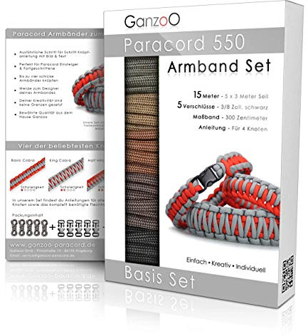 Ganzoo Paracord 550 pysselset för armband, knyt själv med klickspännen och tydlig stegvis instruktion, för kreativ hobby och hantverk, även för friluftsliv som camping, trekking och vandring, Coyote