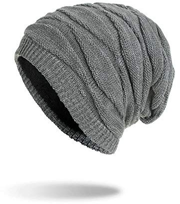 Tweal Long Slouch Chaud Bonnet,Unisex Bonnet Chapeau Femme Homme Hiver Chaud Tricoté Chapeaux-Gris