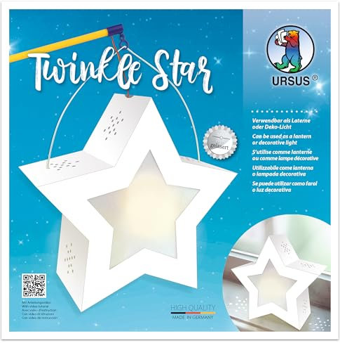 URSUS 18770002 Twinkle Star, bianco, ca. 19,3 x 18,3 x 8 cm, cartoncino fotografico 300 laser e scanalato, 2 stelle in carta trasparente 115 g/m2, staffa portalampada 19,3 x 18,3 cm