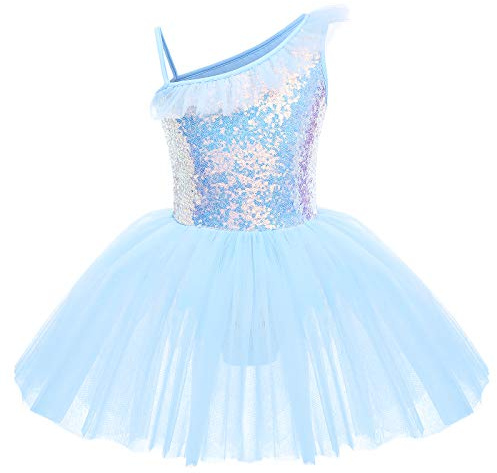 IWEMEK Ropa de ballet para niños, vestido de ballet para niña, sin mangas, volantes, lentejuelas, maillot de ballet, traje de ballet, vestido de baile, con tutú, falda de ballet, gimnasia, ropa de