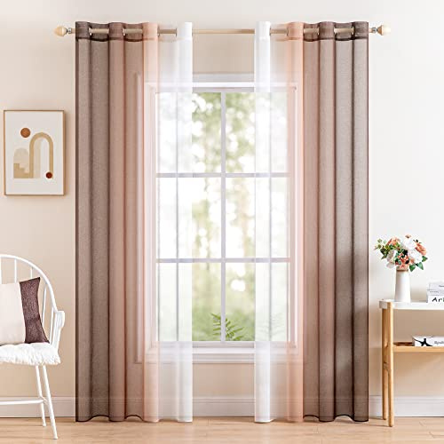 MIULEE Tende Voile in Poliestere Trasparenti Occhielli Sfumato per Soggiorno Camera da Letto Bagno Cucina Camera da Bambino Tenda Finestra Balcone Casa con 2 Pannelli 140X245CM Marrone Chiaro