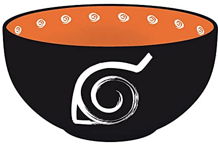 Naruto Shippuden - Cuenco para cereales - logotipo de Konoha - Cerámica XXL - Negro - 600 ml
