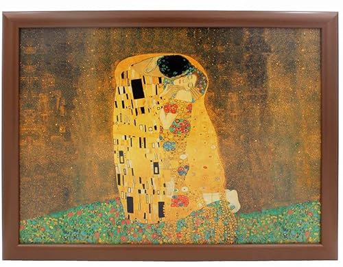 The Leonardo Collection Gustav Klimt The Baiser Plateau de service à genoux avec coussin rembourré Marron/doré
