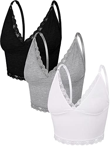 3 Pièces Camisoles en Tricot Côtelé pour Femmes Haut Court sans Manches à Bretelles Réglables(Noir, Blanc, Gris Clair, M)