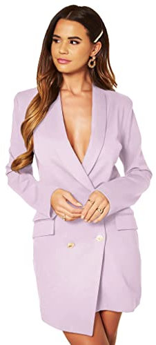 UNIQUE 21 Asymmetrisches Damen-Blazerkleid mit Fleckenreihen – elegantes Damen-Blazerkleid für Arbeit, Büro, Veranstaltungen, Blazerkleider, Flieder, S