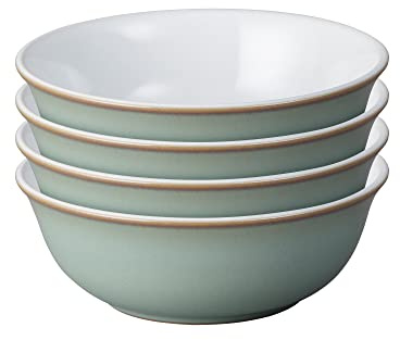 Denby - Regency Green Cereal Bowls Set of 4 - Dishwasher Microwave Safe Crockery 650ml 16.5cm - Green, White Ceramic Stoneware Tableware - Chip & Crack Resistant Soup Bowls