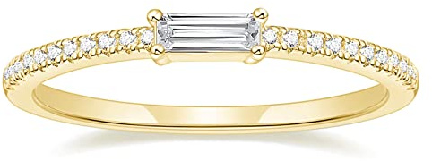 Titaniumcentral Ringe Damen Vorsteckring Schmal Ewigkeitsringe Baguette-Schnitt Zirkonia Verlobungsringe Eheringe Trauringe (Gelbgold,58 (18.5))