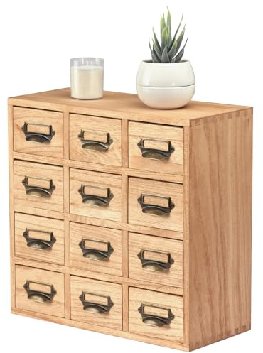 KIRIGEN Caja Organizadora de Madera Maciza para Escritorio y Oficina en Casa - Cajón Multiusos con Gran Capacidad, Diseño Funcional 12 cajones color natural