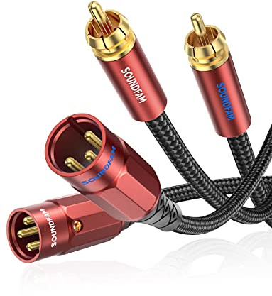 SOUNDFAM Cavo Audio Premium RCA a XLR Maschio [2 RCA → 2 XLR Hi-Fi Stereo] per Subwoofer, Amplificatori, Mixer DJ (2 Metro, Schermatura Doppia)​