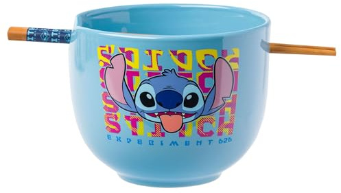 Silver Buffalo Disney Lilo and Stitch Experiment 626 Ceramic Ramen Noodle Rice Bowl with Chopsticks, Microwave Safe, 20 Ounces