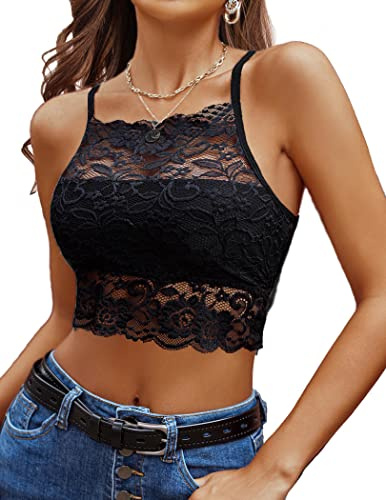 Avidlove Spaghetti Top Crop Tops para Mujer Camiseta Interior De Verano Sujetador De Encaje Negro XXL