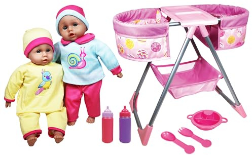Lissi: Twin Highchair & Baby Dolls Set - Pink & Yellow - Includes 2 14 Dolls & Outfits, Feeding Accessories, Double Seat Highchair, Kids Ages 2+