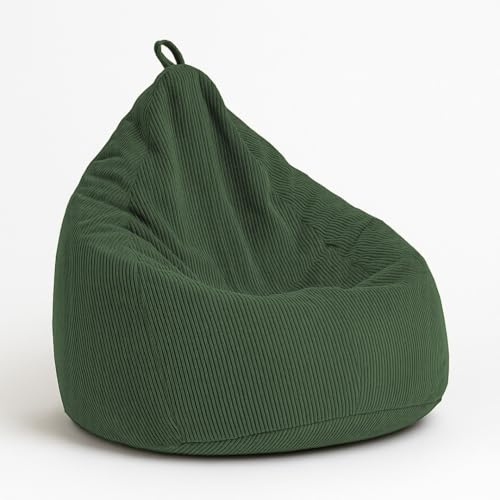 chilly pilley® Sitzsack aus Cord mit EPS-Füllung - Sitzkissen, Gamingkissen, viele Farben, 65x85 Dunkelgrün