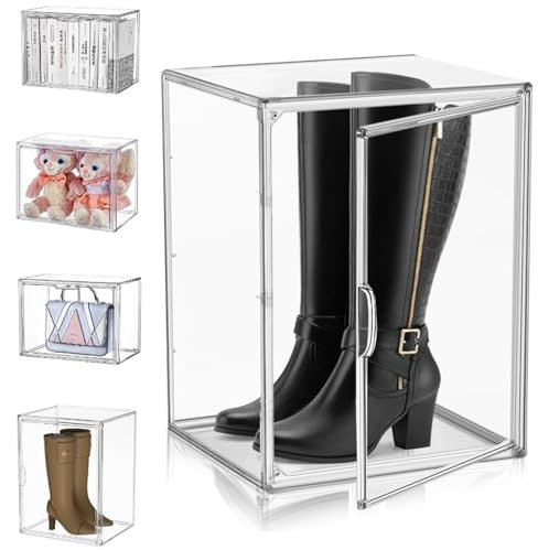 Schuhboxen Stapelbar Transparent 40x25x30 cm Acrylbox mit Magnetisch Tür Handtaschen Aufbewahrung Multifunktional Display Case für Handbag Kosmetik Schuhe Bücher