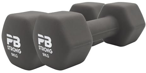 PERFORMBETTER+ Neopren Kurzhantel, Rutschsichere Hantelgewichte in Einheitsgröße für Krafttraining & Muskelaufbau, Grau 9kg (2)