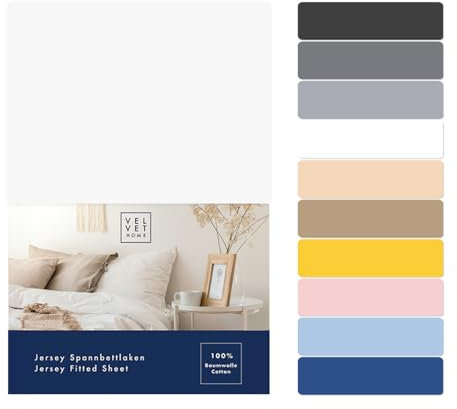 VelvetHome Spannbettlaken 160x200cm 100% gekämmte Baumwolle Markenqualität Oeko-TEX 100 Bettlaken Spannbetttuch Jersey 160x200 Weiß