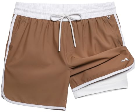 maamgic Workout Running Shorts for Men Retro 5 Inch Gym Shorts with Liner Quick Dry 2 in 1 Athletic Shorts Brown Medium