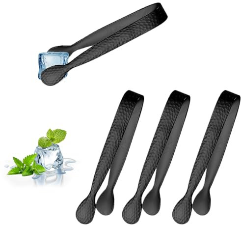 HUANR 4 Stück Eiswürfelzange, 304 Edelstahl Zuckerzange, Eiszange Klein, Vintage Schwarz Zange Klein, Edelstahl-Eiszange Set Candybar Zangen, für Eiswürfel, Süßigkeiten, Kekse
