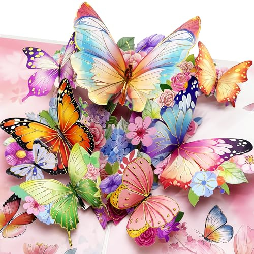 Happivue Birthday Cards for Women, 3D Buttefly Pop Up Card with Envelope, Birthday Card for Sister, Mum, Daughter, Wife, Special Female Friend, Anniversary Thank You Get Well Greeting Card