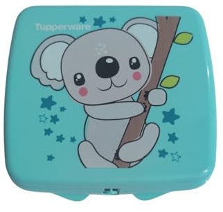 Tupperware Sandwich-Box Aufbewahrungsbox Brotdose quadratisch mit Scharnier und Verriegelung (türkis Koala Bär)