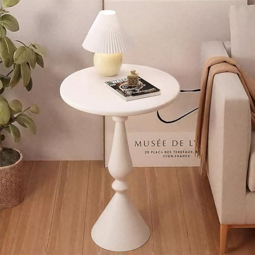Ginhow Kleiner Beistelltisch Rund (40x40x61 cm) – Platzsparend Design | Weiß Beistelltisch Couch fürs Wohnzimmer, Schlafzimmer, Balkon | Side Table Living Room mit Leichtem Metall