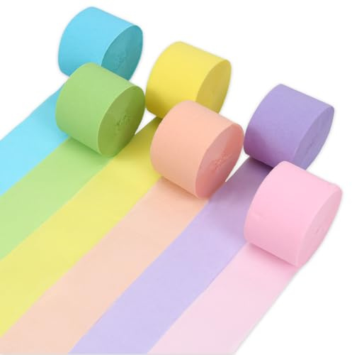Carta Crespa Colorata, 6 Colori Carta Crepe 4.5cm*25m Decorativa Nastro Crespata per Compleanno matrimonio i Lavori di Floreale Fai da Te