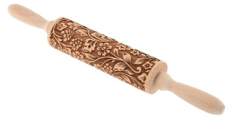 LIFKOME Mattarello in Legno Di Faggio Resistente Utensile Per Dolci Decorato Per Stendere Impasti Di Torta e Pasta Frolla Con Design Intuitivo Per Creare Biscotti Unici