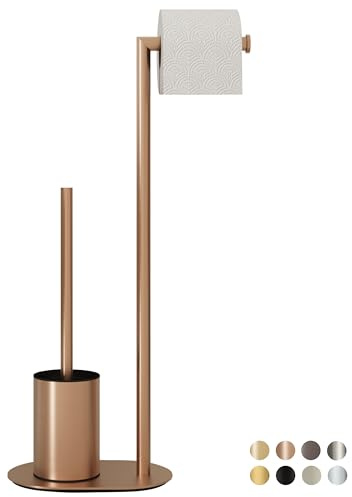 BVL Set de inodoro oro rosa y acero inoxidable con soporte para papel higiénico, escobilla de inodoro de pie