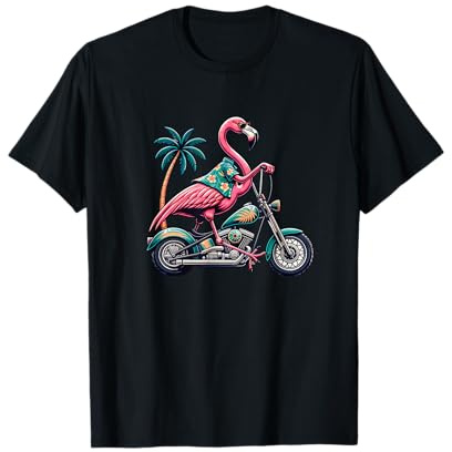 Flamingo On A Motorcycle with Palm Tree Vibes T-Shirt