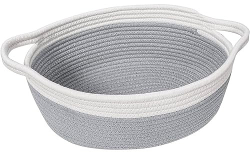 Calkkrer Cesta de Cuerda de algodón Tejida con asa, Cesta vacía de Regalo, Cesta práctica para Juguetes de bebé, Organizador Decorativo para el Dormitorio de niños (Gris)