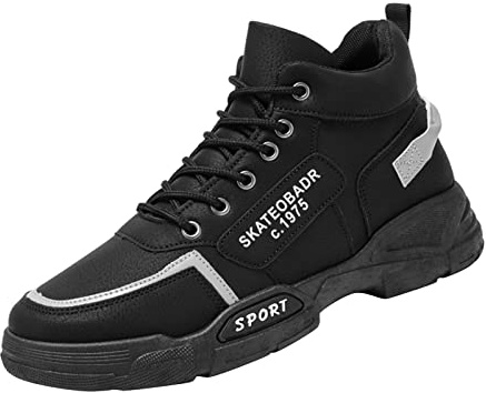 Scarpe casual da uomo, in pelle, con lacci, antiscivolo, invernali, termiche, resistenti all'usura, da moto, con fondo piatto, scarpe da combattimento vintage, Nero , 40 2/3 EU