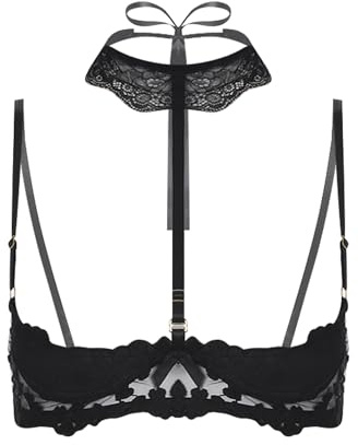Moggemol Femme Soutien Gorge Soutien Gorge sans Poitrine Ouverte Dessous Balconnette Pointu Push Up avec Armature