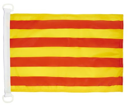 AZ FLAG - Drapeau Catalogne - 45x30 cm - Pavillon Nautique Catalan Spécial Bateau Et Extérieur En Maille Bloquée Avec Anneaux Plastiques Intégrés - 30g