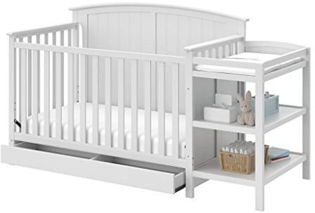 Storkcraft Steveston 5-in-1 Convertible Crib & Changer – GREENGUARD Gold Certified, Fits Standard Crib Mattress, Converts to Toddler Bed and Full Bed, 4 Adjustable Mattress Heights (White)