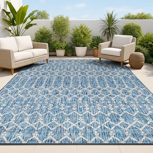 JONATHAN Y SMB108B-8 Ourika Moroccan Geometric Textured Weave Indoor Outdoor Area Rug, Bohemian, Sc&inavian Easy Clean, Bedroom, Kitchen, Backyard, Patio, Non Shed, Navy/Light Gray, 240 cm X 300 cm