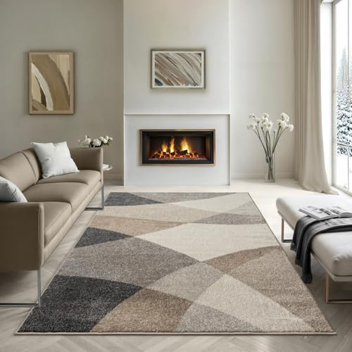 the carpet Pearl – Moderner Kurzflor Teppich, dichter Flor, geometrisches Muster, Konturenschnitt, Wohnzimmer & Schlafzimmer Teppich, Wellenmuster, Beige, 160 x 220 cm