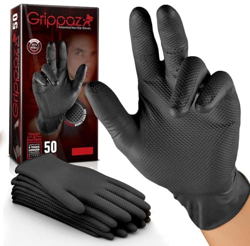 RAP Nitrile Disposable Work Gloves Large Black Pack of 50 Non Slip