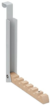 4 x fällkrokar, att hänga, dörrgarderob för 6 klädhängare, metall och trä, krokar för 2 cm dörrfals, grå