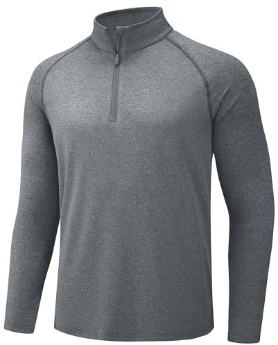 TACVASEN Men's 1/4 Zip UV Protection Long Sleeve Shirts Rash Guard UPF 50+ Running Tops with Stand-Up Collar, darkgray, L