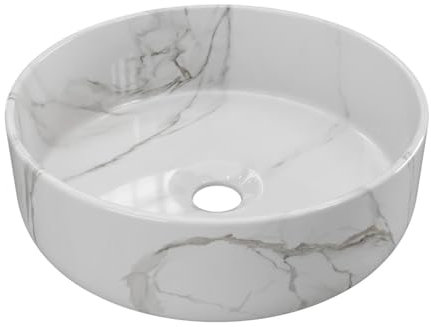 Vente-unique - Vasque à poser ronde blanche effet marbre en céramique - 36 cm - VIAMARBA