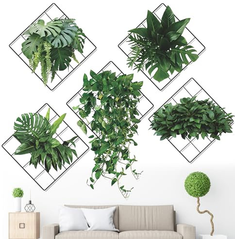 6 Pièces Stickers Muraux Effet PVC Feuilles Vertes Et Plantes Autocollants Muraux 3D pour Chambre, Salon, Bureau, Couloir, Cuisine