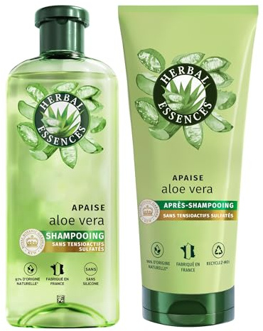 HERBAL ESSENCES - Sans Sulfate - Shampoing 250ml + Après-Shampoing 200 ml - Apaise, Hydrate, Nettoie et Nourrit Les Cheveux Très Secs - Parfum Jasmin, Sans Silicone ni Sulfate - Végan