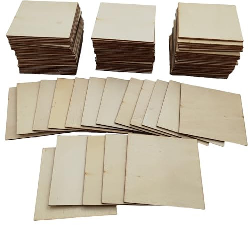 100 fogli di compensato non finiti, 7,5 x 7,5 x 0,2 cm, quadrati, in legno di tiglio, per fai da te, disegno, incisione