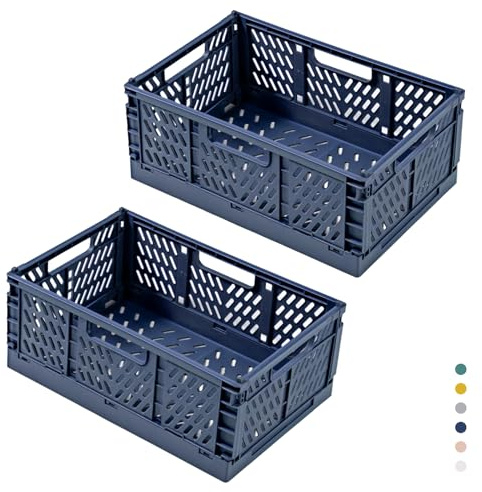 hautllaif 2 Stück Faltbare Kunststoff Aufbewahrungsbox, Einkaufskiste Klappbar, Stabil Klappboxen Faltbar für Küche, Büro, Schlafzimmer, Schrank, Schublade (Blau, 30.5*20*12.5)