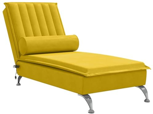 vidaXL Massageschäslong med bolster gul sammet